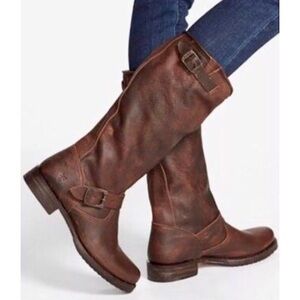 Frye Veronica slouch Leather Boots in Cognac